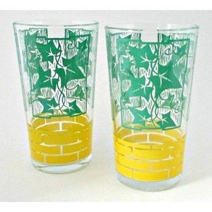 2 English Ivy Glasses Tumblers 10 ounces Vintage Glassware